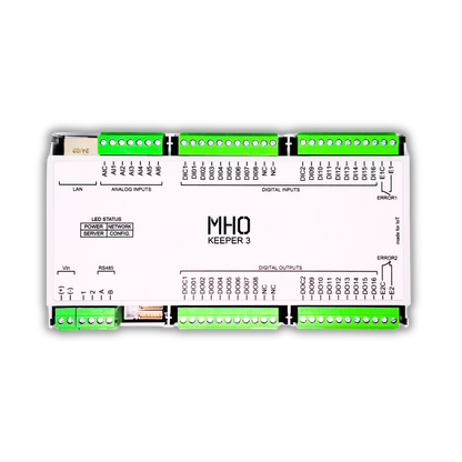 MHO Keeper 316A, 16 DIs, 16 DOs, 6 AIs 12 bits, RS485 e Ethernet. DIs